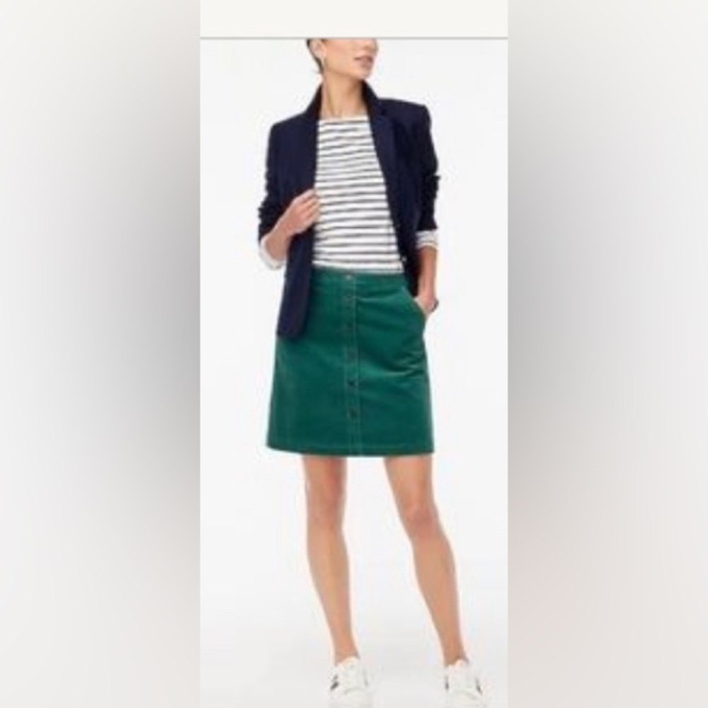 J.Crew Green Corduroy Button Front Skirt size 12